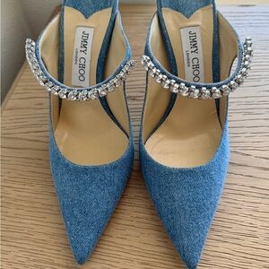 Jimmy Choo Denim Blue Heels with Crystal Detail